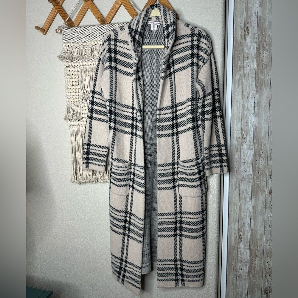 Sincerely Jules Cream and Black Plaid print blanket sweater